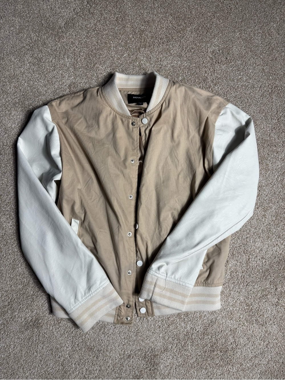 Neutral Two-Tone Bomber Jacket with White Sleeves